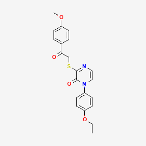 molecular formula C21H20N2O4S B2455209 1-(4-ethoxyphenyl)-3-((2-(4-methoxyphenyl)-2-oxoethyl)thio)pyrazin-2(1H)-one CAS No. 946238-38-6