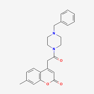 molecular formula C23H24N2O3 B2455213 4-(2-(4-benzylpiperazin-1-yl)-2-oxoethyl)-7-methyl-2H-chromen-2-one CAS No. 919757-87-2