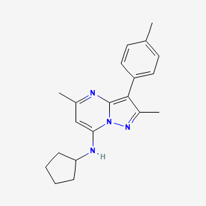 molecular formula C20H24N4 B2455220 N-cyclopentyl-2,5-dimethyl-3-(4-methylphenyl)pyrazolo[1,5-a]pyrimidin-7-amine CAS No. 890638-89-8
