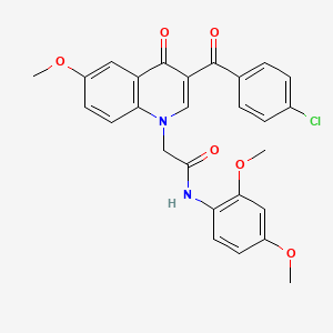molecular formula C27H23ClN2O6 B2455232 2-[3-(4-chlorobenzoyl)-6-methoxy-4-oxoquinolin-1-yl]-N-(2,4-dimethoxyphenyl)acetamide CAS No. 866342-98-5