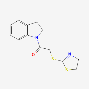 molecular formula C13H14N2OS2 B2455238 2-((4,5-Dihydrothiazol-2-yl)thio)-1-(indolin-1-yl)ethanone CAS No. 403834-04-8