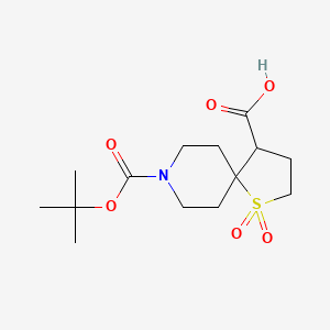 molecular formula C14H23NO6S B2455249 8-(Tert-butoxycarbonyl)-1-thia-8-azaspiro[4.5]decane-4-carboxylic acid 1,1-dioxide CAS No. 1373028-36-4