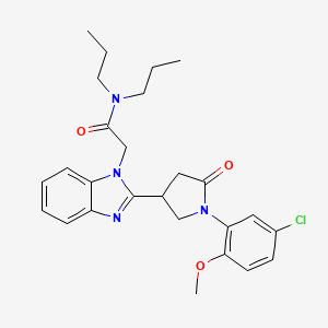 molecular formula C26H31ClN4O3 B2455251 2-{2-[1-(5-chloro-2-methoxyphenyl)-5-oxopyrrolidin-3-yl]-1H-benzimidazol-1-yl}-N,N-dipropylacetamide CAS No. 1110979-76-4