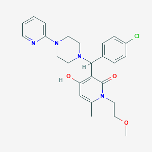 molecular formula C25H29ClN4O3 B2455258 3-((4-chlorophenyl)(4-(pyridin-2-yl)piperazin-1-yl)methyl)-4-hydroxy-1-(2-methoxyethyl)-6-methylpyridin-2(1H)-one CAS No. 897735-18-1