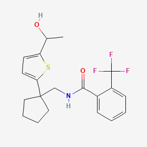 molecular formula C20H22F3NO2S B2455259 N-((1-(5-(1-hydroxyethyl)thiophen-2-yl)cyclopentyl)methyl)-2-(trifluoromethyl)benzamide CAS No. 2034598-78-0