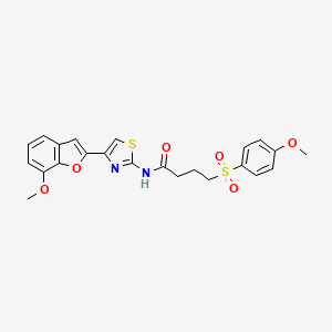 molecular formula C23H22N2O6S2 B2455261 N-(4-(7-methoxybenzofuran-2-yl)thiazol-2-yl)-4-((4-methoxyphenyl)sulfonyl)butanamide CAS No. 921568-76-5