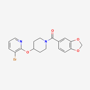 molecular formula C18H17BrN2O4 B2455299 苯并[d][1,3]二氧戊环-5-基(4-((3-溴吡啶-2-基)氧基)哌啶-1-基)甲酮 CAS No. 1448068-82-3