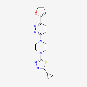 molecular formula C17H18N6OS B2455346 2-Cyclopropyl-5-[4-[6-(furan-2-yl)pyridazin-3-yl]piperazin-1-yl]-1,3,4-thiadiazole CAS No. 2415491-41-5