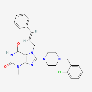 molecular formula C26H27ClN6O2 B2455347 8-(4-(2-chlorobenzyl)piperazin-1-yl)-7-cinnamyl-3-methyl-1H-purine-2,6(3H,7H)-dione CAS No. 898428-28-9
