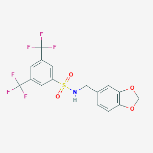 molecular formula C16H11F6NO4S B245535 N-(1,3-benzodioxol-5-ylmethyl)-3,5-bis(trifluoromethyl)benzenesulfonamide 