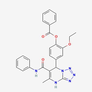 B2455364 2-Ethoxy-4-(5-methyl-6-(phenylcarbamoyl)-4,7-dihydrotetrazolo[1,5-a]pyrimidin-7-yl)phenyl benzoate CAS No. 441290-42-2