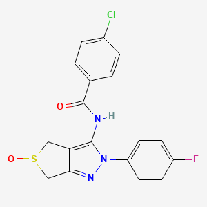 molecular formula C18H13ClFN3O2S B2455380 4-chloro-N-[2-(4-fluorophenyl)-5-oxo-4,6-dihydrothieno[3,4-c]pyrazol-3-yl]benzamide CAS No. 1007478-72-9
