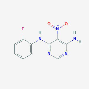 molecular formula C10H8FN5O2 B2455384 4-N-(2-氟苯基)-5-硝基嘧啶-4,6-二胺 CAS No. 326008-14-4