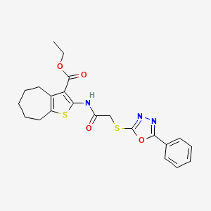 ethyl 2-(2-((5-phenyl-1,3,4-oxadiazol-2-yl)thio)acetamido)-5,6,7,8-tetrahydro-4H-cyclohepta[b]thiophene-3-carboxylate