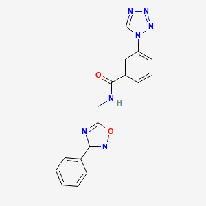 molecular formula C17H13N7O2 B2455419 N-((3-苯基-1,2,4-恶二唑-5-基)甲基)-3-(1H-四唑-1-基)苯甲酰胺 CAS No. 1207050-80-3