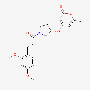 molecular formula C21H25NO6 B2455429 4-((1-(3-(2,4-dimethoxyphenyl)propanoyl)pyrrolidin-3-yl)oxy)-6-methyl-2H-pyran-2-one CAS No. 1795301-35-7