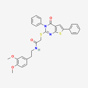 molecular formula C30H27N3O4S2 B2455435 N-(3,4-dimethoxyphenethyl)-2-((4-oxo-3,6-diphenyl-3,4-dihydrothieno[2,3-d]pyrimidin-2-yl)thio)acetamide CAS No. 503432-21-1