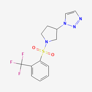 molecular formula C13H13F3N4O2S B2455447 1-(1-((2-(trifluoromethyl)phenyl)sulfonyl)pyrrolidin-3-yl)-1H-1,2,3-triazole CAS No. 1795444-75-5