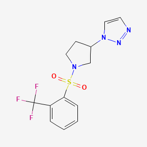 molecular formula C13H13F3N4O2S B2455447 1-{1-[2-(trifluorométhyl)benzènesulfonyl]pyrrolidin-3-yl}-1H-1,2,3-triazole CAS No. 1795444-75-5