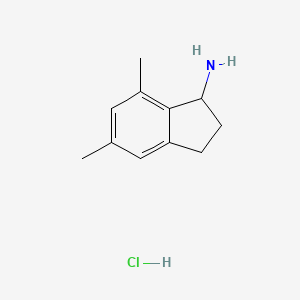 molecular formula C11H16ClN B2455466 5,7-Dimethyl-2,3-dihydro-1H-inden-1-amine;hydrochloride CAS No. 2377033-13-9