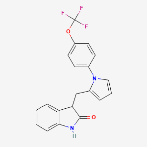 molecular formula C20H15F3N2O2 B2455483 3-({1-[4-(trifluoromethoxy)phenyl]-1H-pyrrol-2-yl}methyl)-1,3-dihydro-2H-indol-2-one CAS No. 691873-21-9