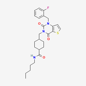 molecular formula C26H32FN3O3S B2455488 4-((1-(2-氟苄基)-2,4-二氧代-1,2-二氢噻吩并[3,2-d]嘧啶-3(4H)-基)甲基)-N-戊基环己烷甲酰胺 CAS No. 932553-15-6