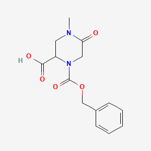 molecular formula C14H16N2O5 B2455498 4-Methyl-5-oxo-1-phenylmethoxycarbonylpiperazine-2-carboxylic acid CAS No. 2279572-47-1