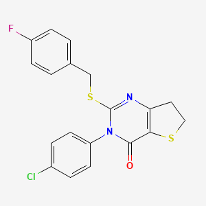 3-(4-Chlorophenyl)-2-[(4-fluorophenyl)methylsulfanyl]-6,7-dihydrothieno[3,2-d]pyrimidin-4-one