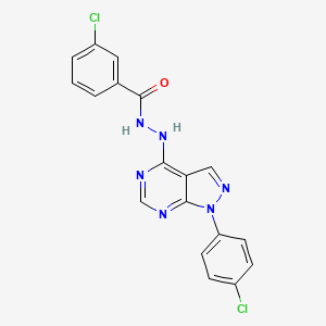 molecular formula C18H12Cl2N6O B2455533 3-chloro-N'-[1-(4-chlorophenyl)pyrazolo[3,4-d]pyrimidin-4-yl]benzohydrazide CAS No. 881073-71-8