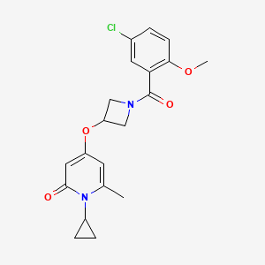 molecular formula C20H21ClN2O4 B2455565 4-((1-(5-chloro-2-methoxybenzoyl)azetidin-3-yl)oxy)-1-cyclopropyl-6-methylpyridin-2(1H)-one CAS No. 2034290-09-8