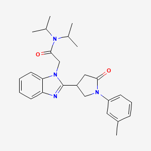 molecular formula C26H32N4O2 B2455568 2-{2-[1-(3-methylphenyl)-5-oxopyrrolidin-3-yl]-1H-1,3-benzodiazol-1-yl}-N,N-bis(propan-2-yl)acetamide CAS No. 942883-81-0