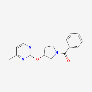 molecular formula C17H19N3O2 B2455584 (3-((4,6-Dimethylpyrimidin-2-yl)oxy)pyrrolidin-1-yl)(phenyl)methanone CAS No. 2034251-85-7