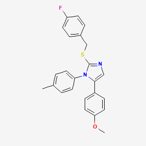 molecular formula C24H21FN2OS B2455589 2-((4-fluorobenzyl)thio)-5-(4-methoxyphenyl)-1-(p-tolyl)-1H-imidazole CAS No. 1206990-20-6