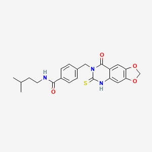 molecular formula C22H23N3O4S B2455592 N-(3-methylbutyl)-4-({8-oxo-6-sulfanylidene-2H,5H,6H,7H,8H-[1,3]dioxolo[4,5-g]quinazolin-7-yl}methyl)benzamide CAS No. 688055-48-3