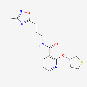molecular formula C16H20N4O3S B2455598 N-(3-(3-methyl-1,2,4-oxadiazol-5-yl)propyl)-2-((tetrahydrothiophen-3-yl)oxy)nicotinamide CAS No. 1903572-01-9