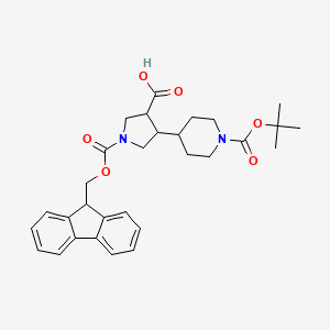 molecular formula C30H36N2O6 B2455615 1-(9H-Fluoren-9-ylmethoxycarbonyl)-4-[1-[(2-methylpropan-2-yl)oxycarbonyl]piperidin-4-yl]pyrrolidine-3-carboxylic acid CAS No. 2172462-68-7
