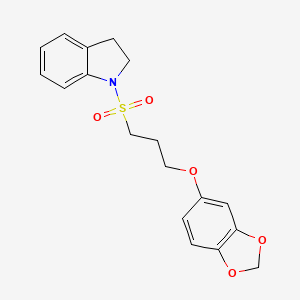 molecular formula C18H19NO5S B2455628 1-((3-(Benzo[d][1,3]dioxol-5-yloxy)propyl)sulfonyl)indoline CAS No. 946315-67-9