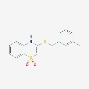 molecular formula C16H15NO2S2 B2455638 3-[(3-methylbenzyl)sulfanyl]-1lambda~6~,4-benzothiazine-1,1(4H)-dione CAS No. 477868-90-9