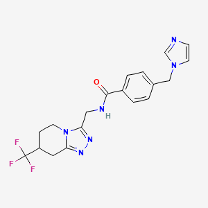 molecular formula C19H19F3N6O B2455643 4-((1H-咪唑-1-基)甲基)-N-((7-(三氟甲基)-5,6,7,8-四氢-[1,2,4]三唑并[4,3-a]吡啶-3-基)甲基)苯甲酰胺 CAS No. 2034294-35-2