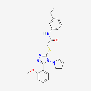 molecular formula C23H23N5O2S B2455655 N-(3-ethylphenyl)-2-{[5-(2-methoxyphenyl)-4-(1H-pyrrol-1-yl)-4H-1,2,4-triazol-3-yl]sulfanyl}acetamide CAS No. 896314-64-0