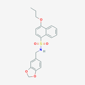 molecular formula C21H21NO5S B245566 N-(1,3-benzodioxol-5-ylmethyl)-4-propoxynaphthalene-1-sulfonamide 