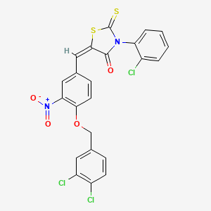 molecular formula C23H13Cl3N2O4S2 B2455673 (5E)-3-(2-chlorophenyl)-5-({4-[(3,4-dichlorophenyl)methoxy]-3-nitrophenyl}methylidene)-2-sulfanylidene-1,3-thiazolidin-4-one CAS No. 329779-79-5