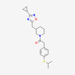 molecular formula C22H29N3O2S B2455689 1-(3-((3-环丙基-1,2,4-恶二唑-5-基)甲基)哌啶-1-基)-2-(4-(异丙硫基)苯基)乙酮 CAS No. 1706103-59-4