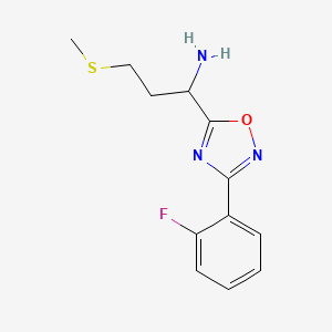 molecular formula C12H14FN3OS B2455694 1-[3-(2-Fluorophenyl)-1,2,4-oxadiazol-5-yl]-3-(methylsulfanyl)propan-1-amine CAS No. 1239763-77-9