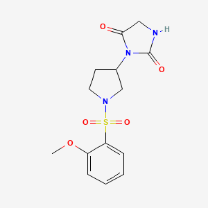 molecular formula C14H17N3O5S B2455706 3-(1-((2-Methoxyphenyl)sulfonyl)pyrrolidin-3-yl)imidazolidine-2,4-dione CAS No. 2034387-96-5