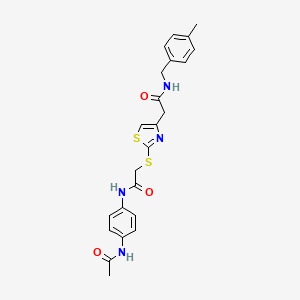 molecular formula C23H24N4O3S2 B2455729 N-(4-acetamidophenyl)-2-((4-(2-((4-methylbenzyl)amino)-2-oxoethyl)thiazol-2-yl)thio)acetamide CAS No. 941891-83-4