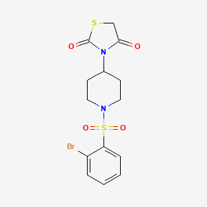molecular formula C14H15BrN2O4S2 B2455739 3-(1-((2-Bromophenyl)sulfonyl)piperidin-4-yl)thiazolidine-2,4-dione CAS No. 1798672-01-1
