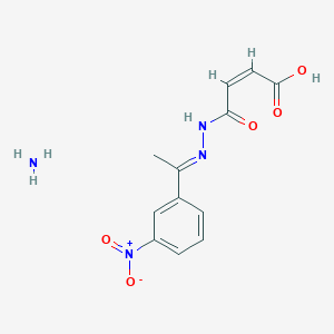 molecular formula C12H14N4O5 B2455740 (Z)-4-((E)-2-(1-(3-nitrophenyl)ethylidene)hydrazinyl)-4-oxobut-2-enoic acid, ammonia salt CAS No. 474877-68-4