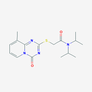 molecular formula C16H22N4O2S B2455742 2-({9-methyl-4-oxo-4H-pyrido[1,2-a][1,3,5]triazin-2-yl}sulfanyl)-N,N-bis(propan-2-yl)acetamide CAS No. 896346-55-7