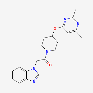 molecular formula C20H23N5O2 B2455743 2-(1H-benzo[d]imidazol-1-yl)-1-(4-((2,6-dimethylpyrimidin-4-yl)oxy)piperidin-1-yl)ethanone CAS No. 2034497-13-5